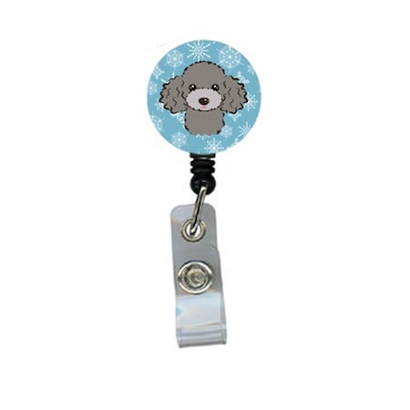 Teacher&Aposs Aid Snowflake Silver Gray Poodle Retractable Badge Reel TE2925689